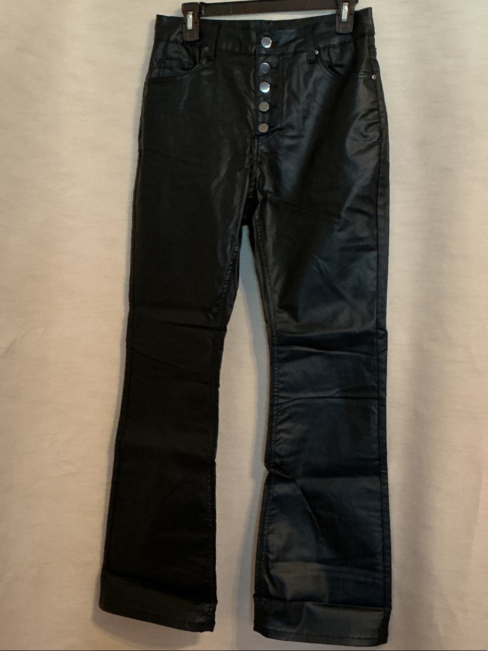 Black Faux Leather Women’s Button-Fly Jeans